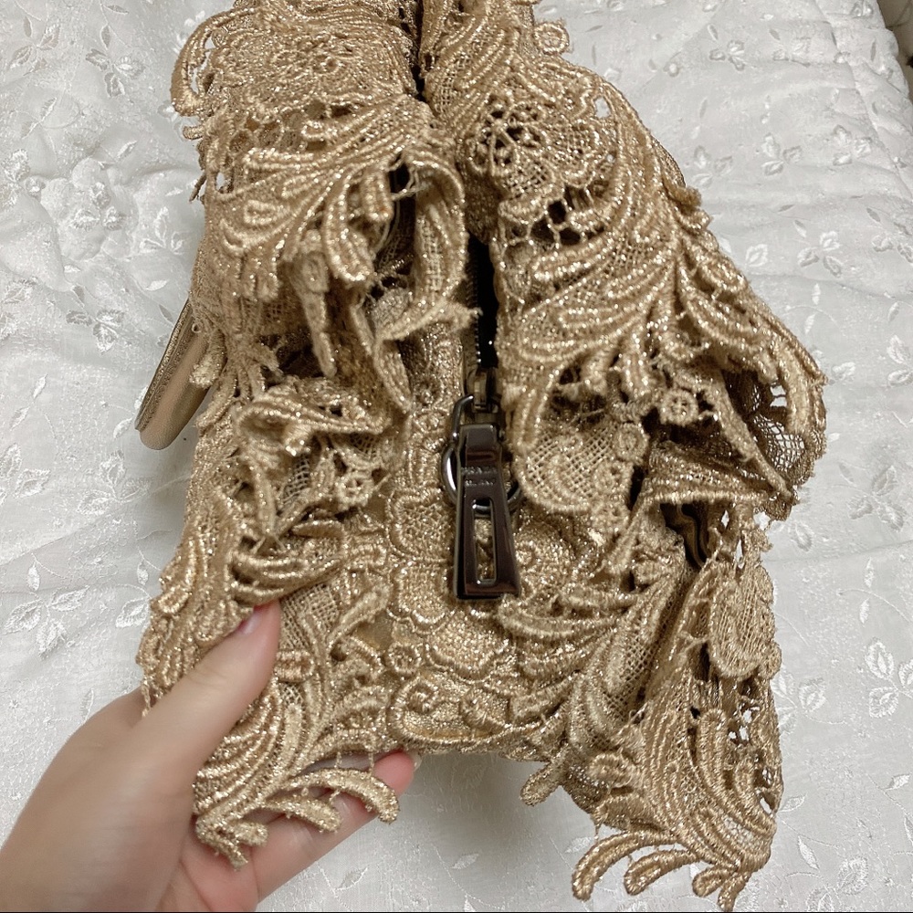 New Gold Prada leather and lace bag - Picture 7 of 12